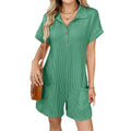 Collared Button Front Utility Romper - Green