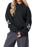 Oversized Bow Sleeve Drop Shoulder Hoodie - Black