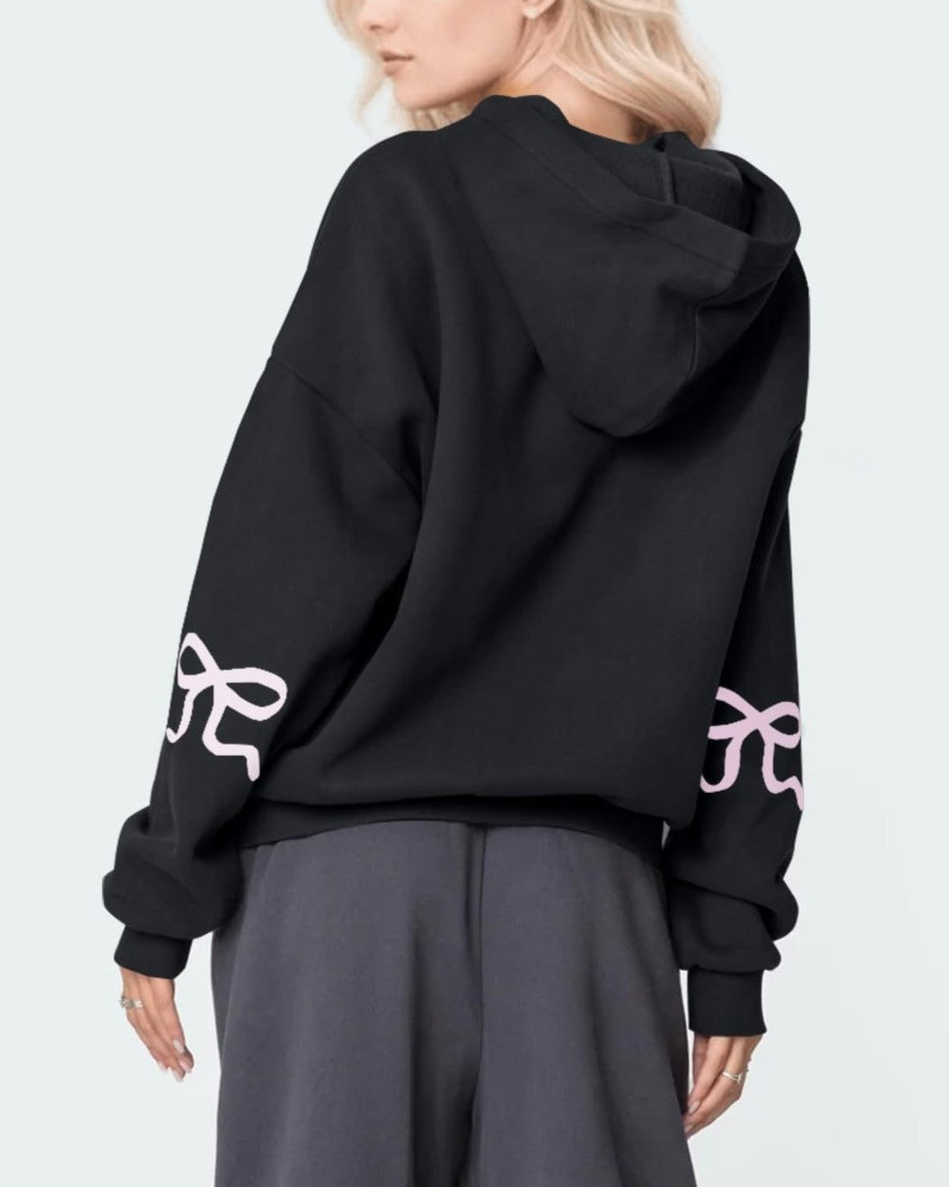 Oversized Bow Sleeve Drop Shoulder Hoodie - Black - 1