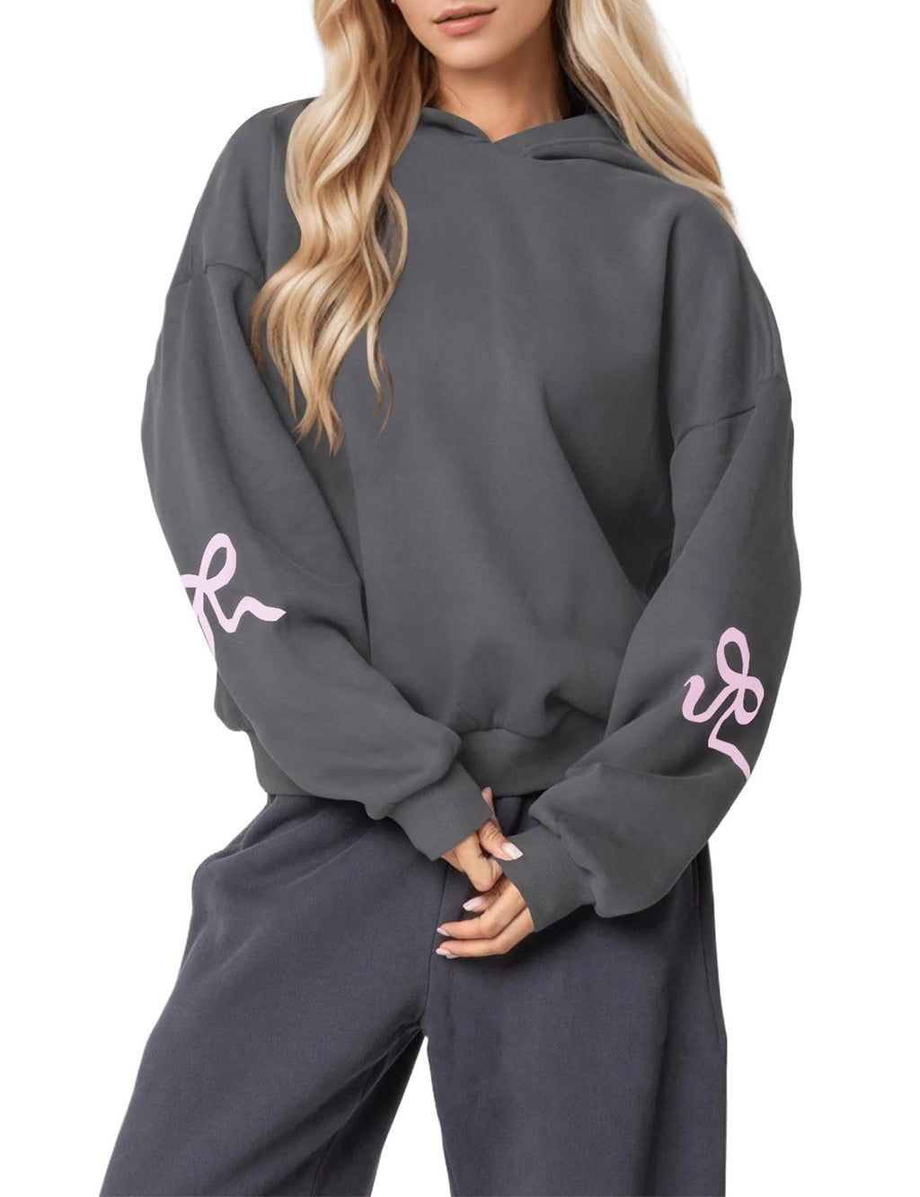 Oversized Bow Sleeve Drop Shoulder Hoodie - DarkGrey