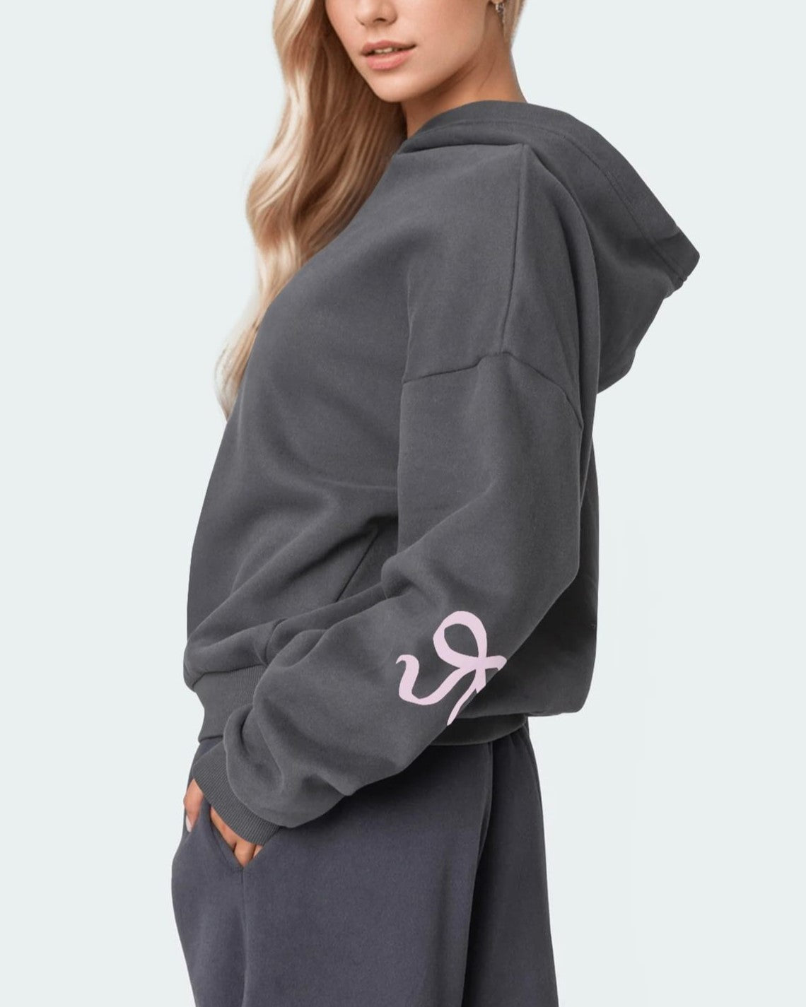 Oversized Bow Sleeve Drop Shoulder Hoodie - DarkGrey - 1