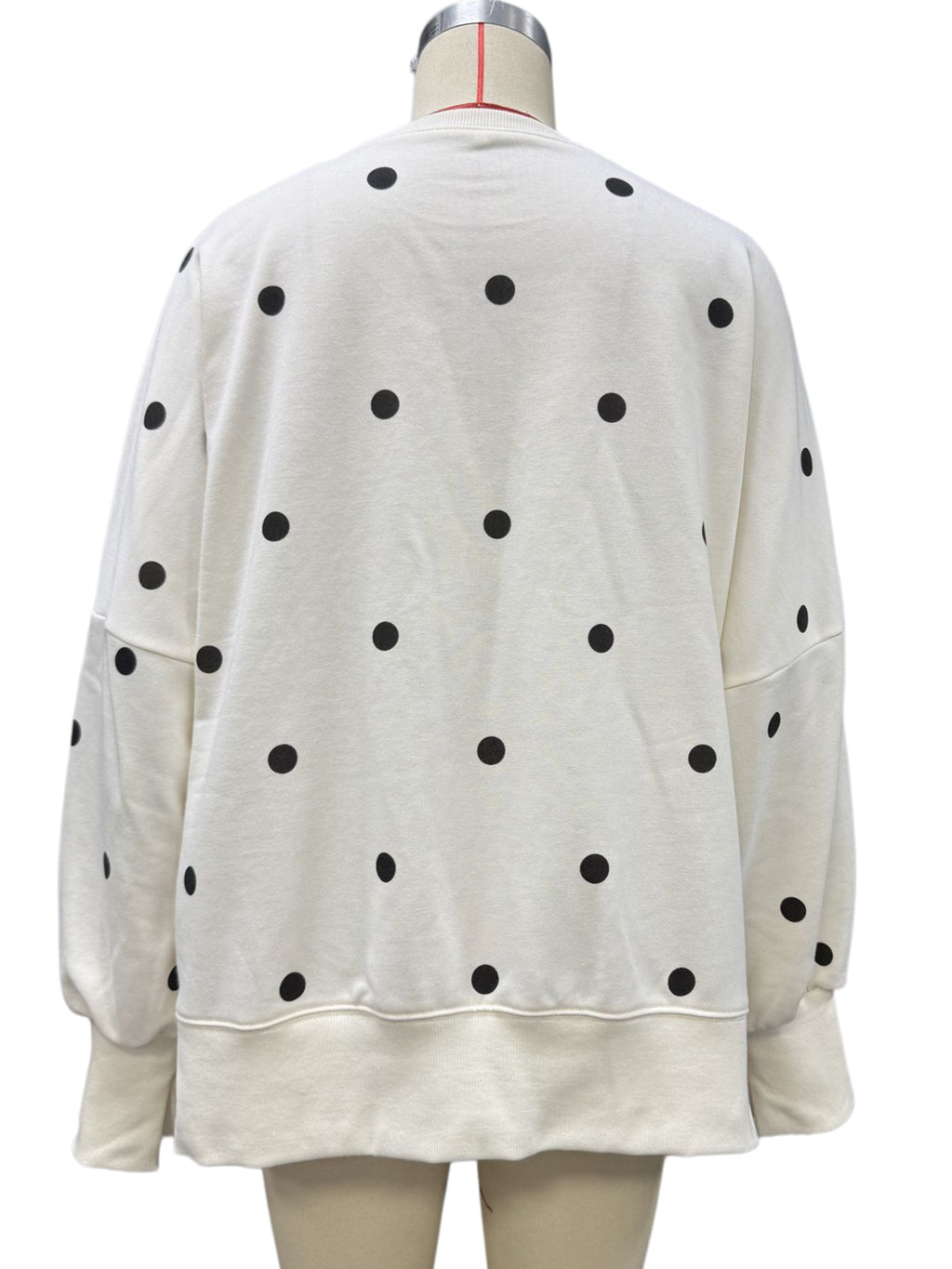 Polka Dot Side Slit Drop Shoulder Sweatshirt - Apricot - 8
