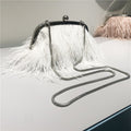 Fluffy Feather Kiss Lock Evening Clutch - White
