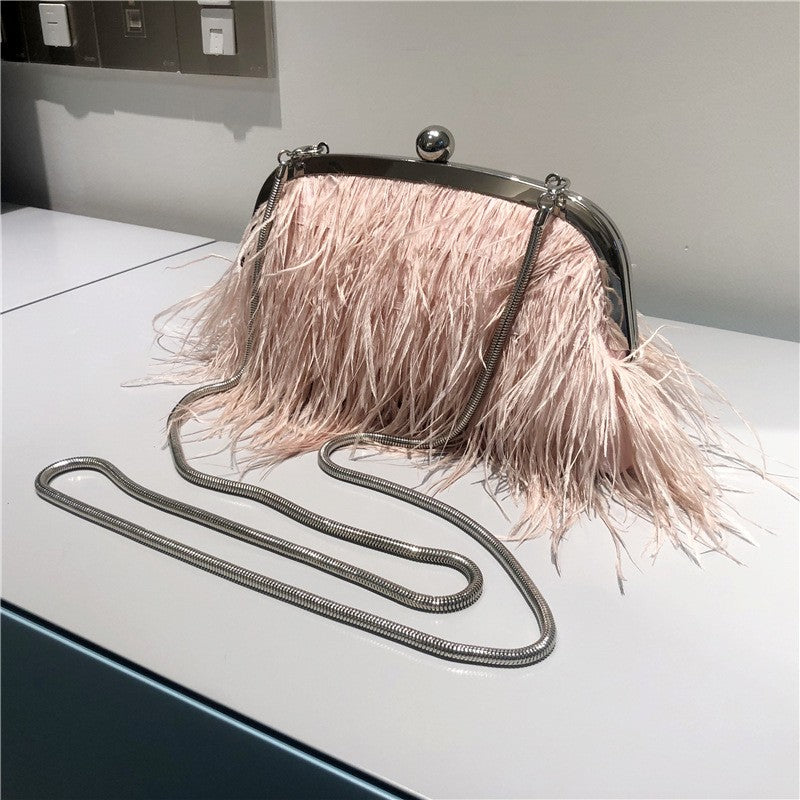 Fluffy Feather Kiss Lock Evening Clutch