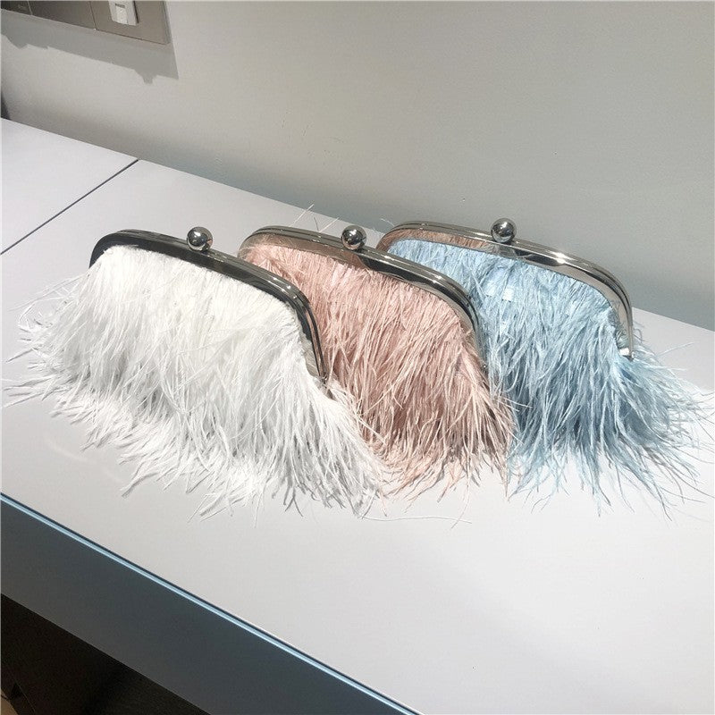 Fluffy Feather Kiss Lock Evening Clutch