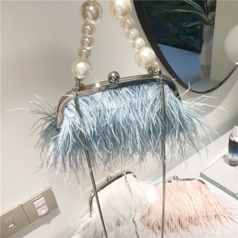 Fluffy Feather Kiss Lock Evening Clutch