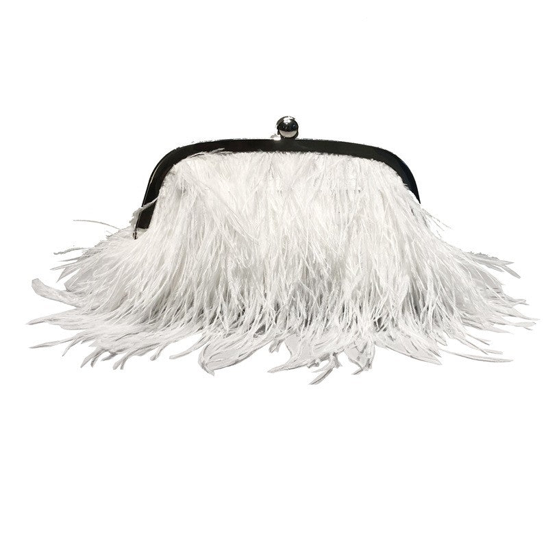Fluffy Feather Kiss Lock Evening Clutch
