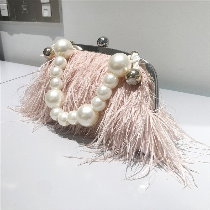 Fluffy Feather Kiss Lock Evening Clutch