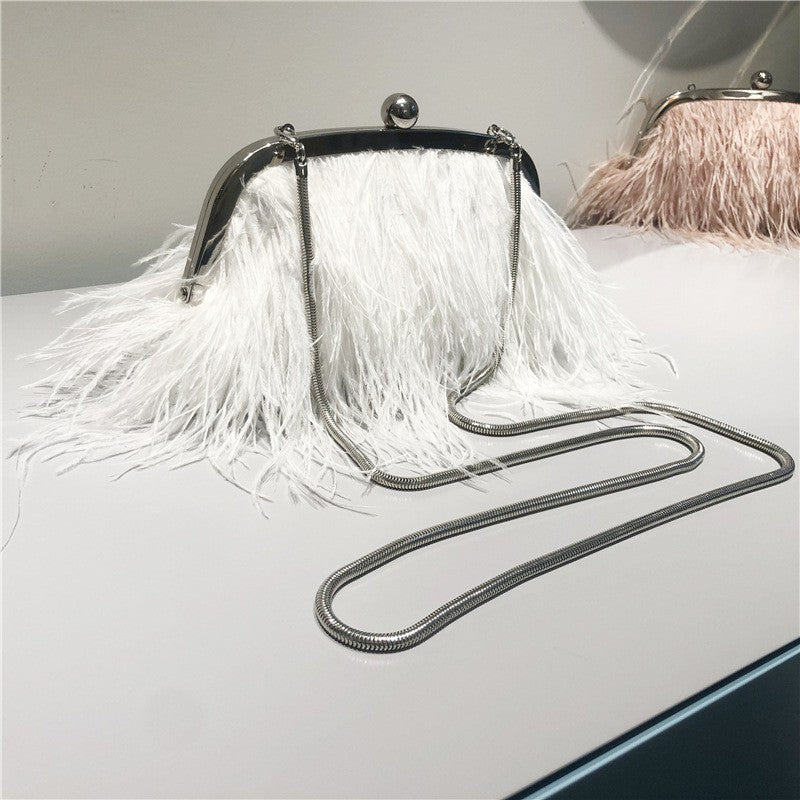 Fluffy Feather Kiss Lock Evening Clutch