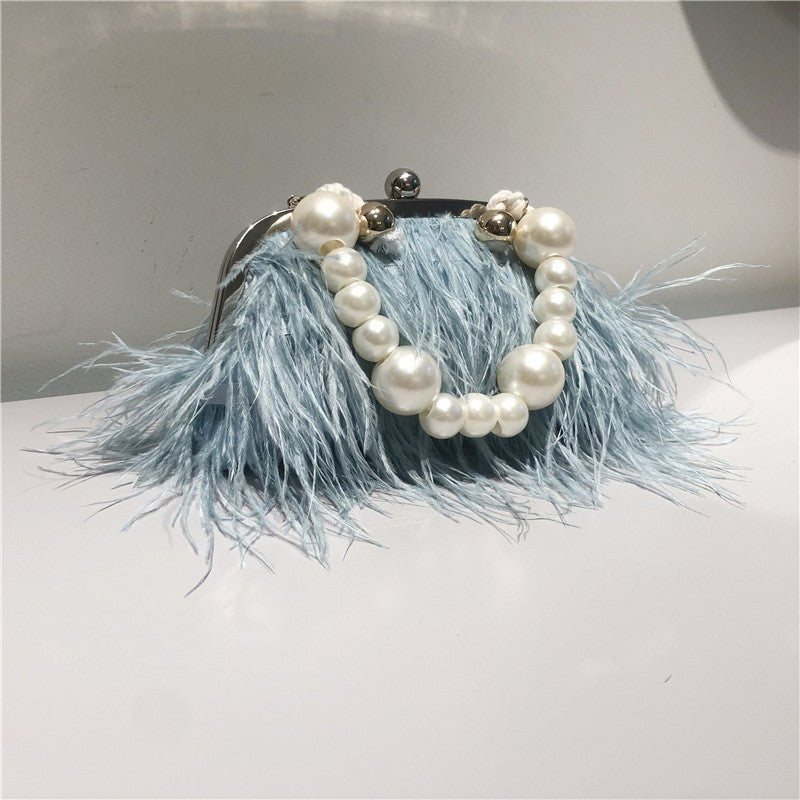 Fluffy Feather Kiss Lock Evening Clutch