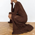 Pointelle Knit Bell Sleeve Duster Cardigan - Coffee