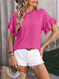 Layered Flutter Sleeve Ribbed Blouse - Rouge