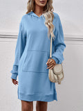Hooded Sweatshirt Dress With Kangaroo Pocket - Blue