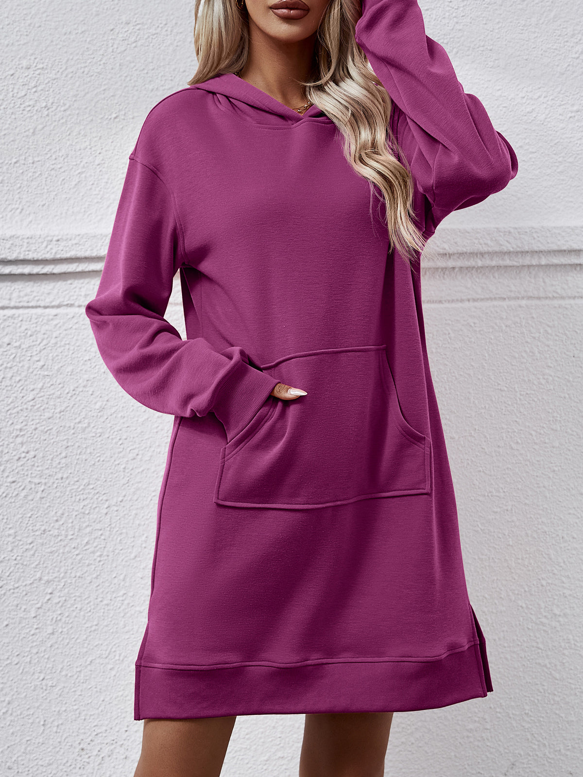 Hooded Sweatshirt Dress With Kangaroo Pocket - Purple
