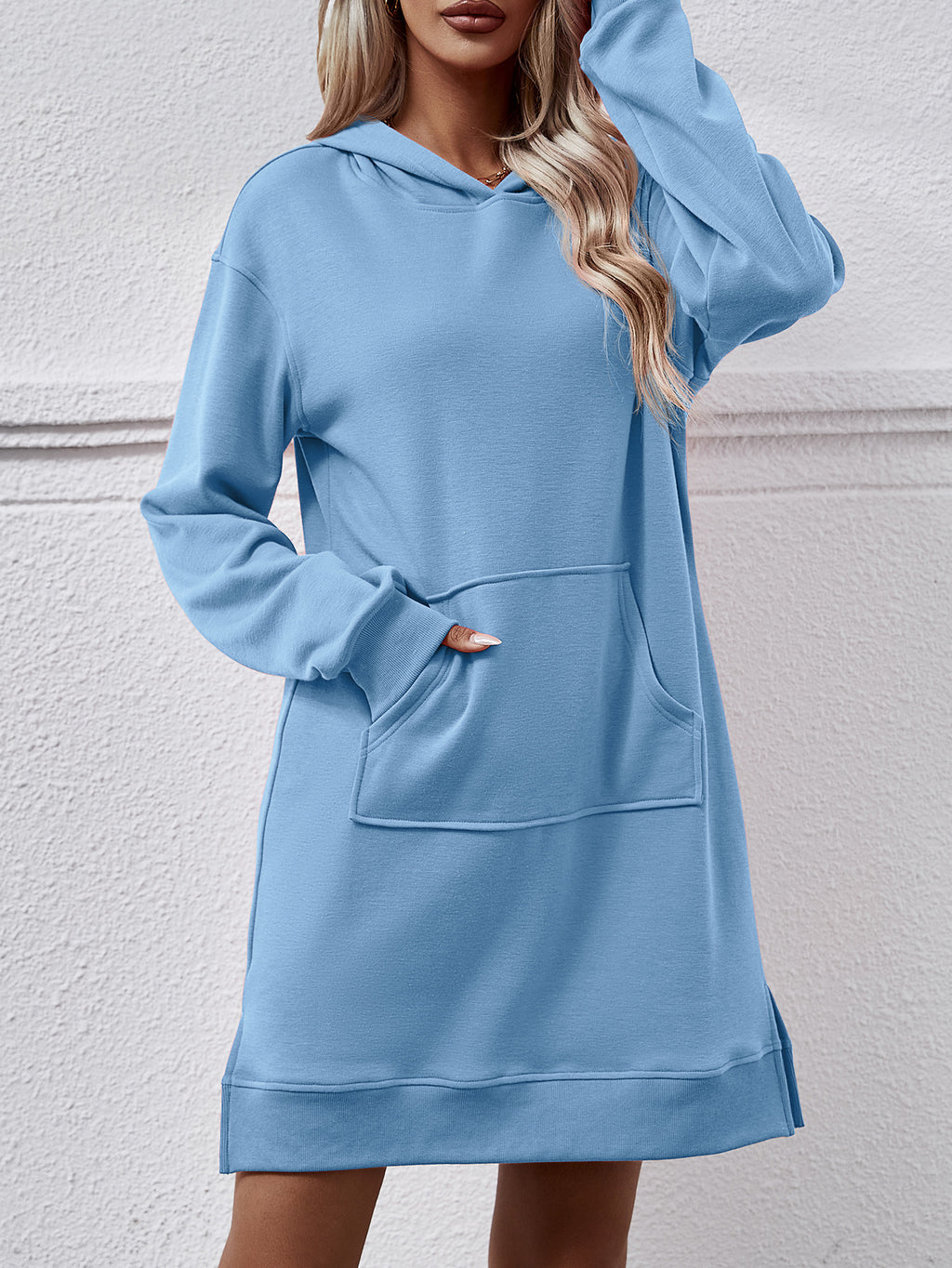 Hooded Sweatshirt Dress With Kangaroo Pocket