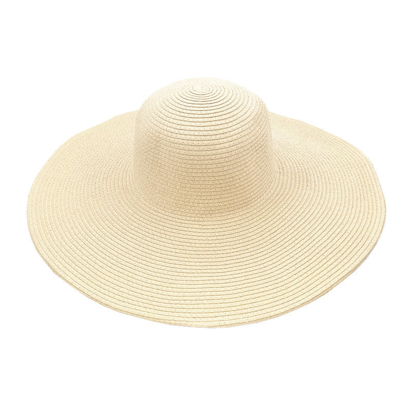 Foldable Floppy Wide Brim Straw Hat - Beige