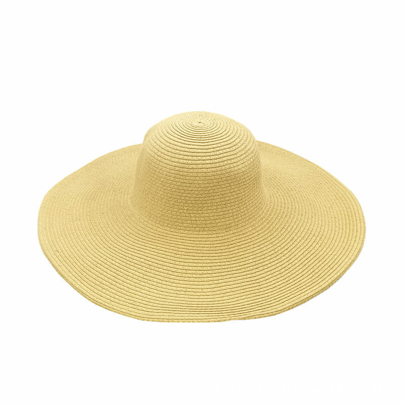 Foldable Floppy Wide Brim Straw Hat - Beige_Yellow