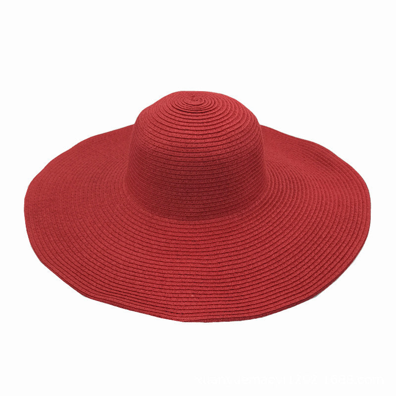 Foldable Floppy Wide Brim Straw Hat - Big_Red