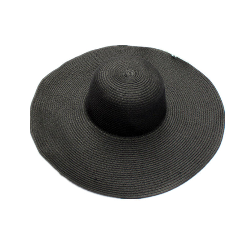 Foldable Floppy Wide Brim Straw Hat - Black