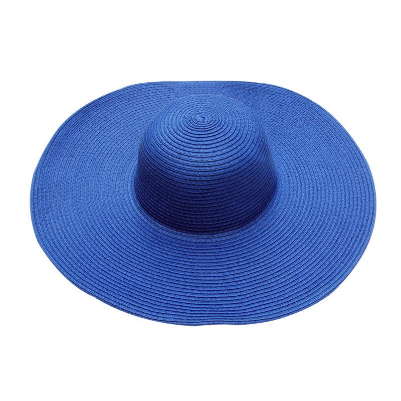 Foldable Floppy Wide Brim Straw Hat - Blue