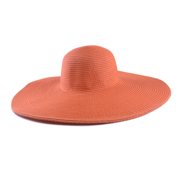 Foldable Floppy Wide Brim Straw Hat - Orange