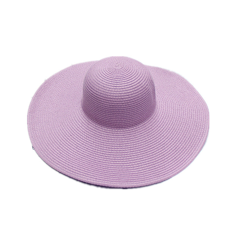 Foldable Floppy Wide Brim Straw Hat - Purple