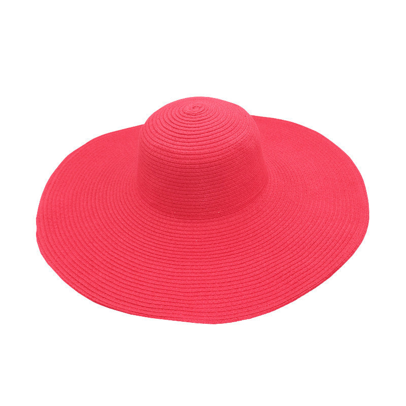 Foldable Floppy Wide Brim Straw Hat - Red
