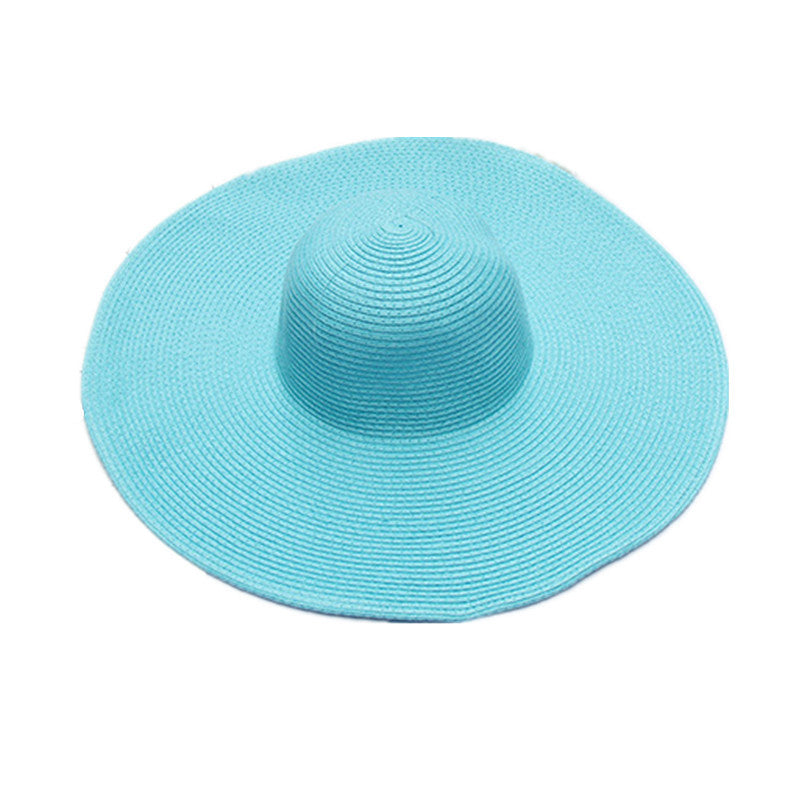 Foldable Floppy Wide Brim Straw Hat - Sky_Blue