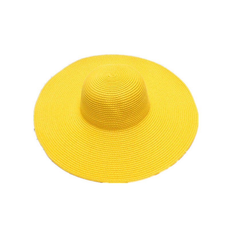 Foldable Floppy Wide Brim Straw Hat - Yellow