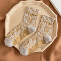 Vintage Embossed Floral Crew Socks - Yellow