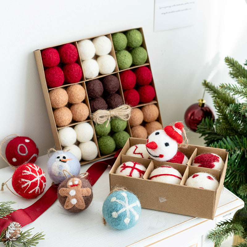 Felt Ball Christmas Ornament Set in Gift Box - NO-8