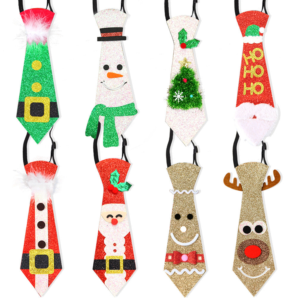 Sparkly Santa and Snowman Christmas Tie Decoration
