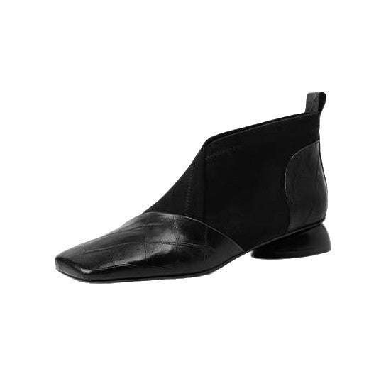 Croc Embossed Square Toe Ankle Boots with V Cut