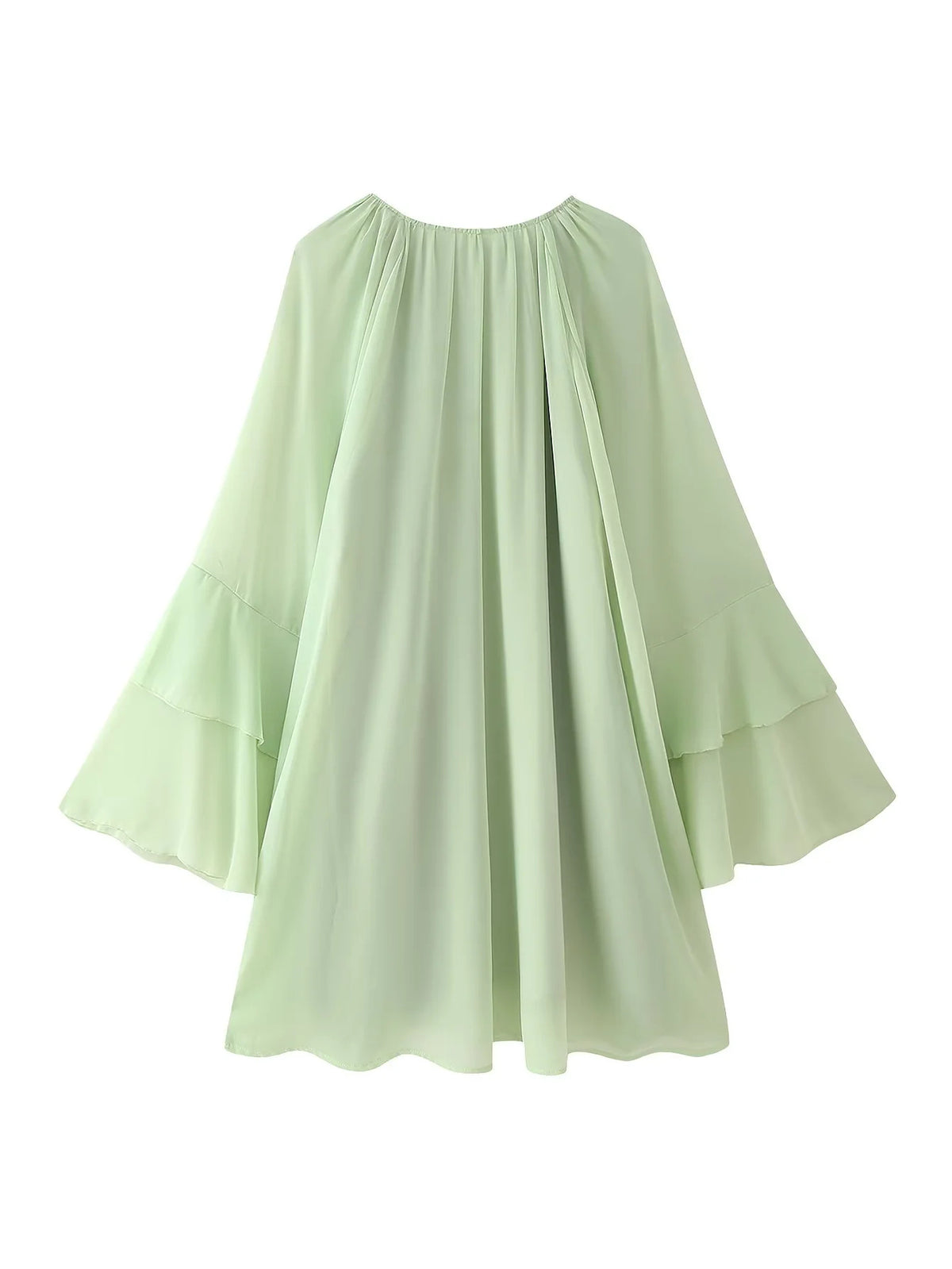 Chiffon Ruffle Sleeve Babydoll Mini Dress - Green - 1