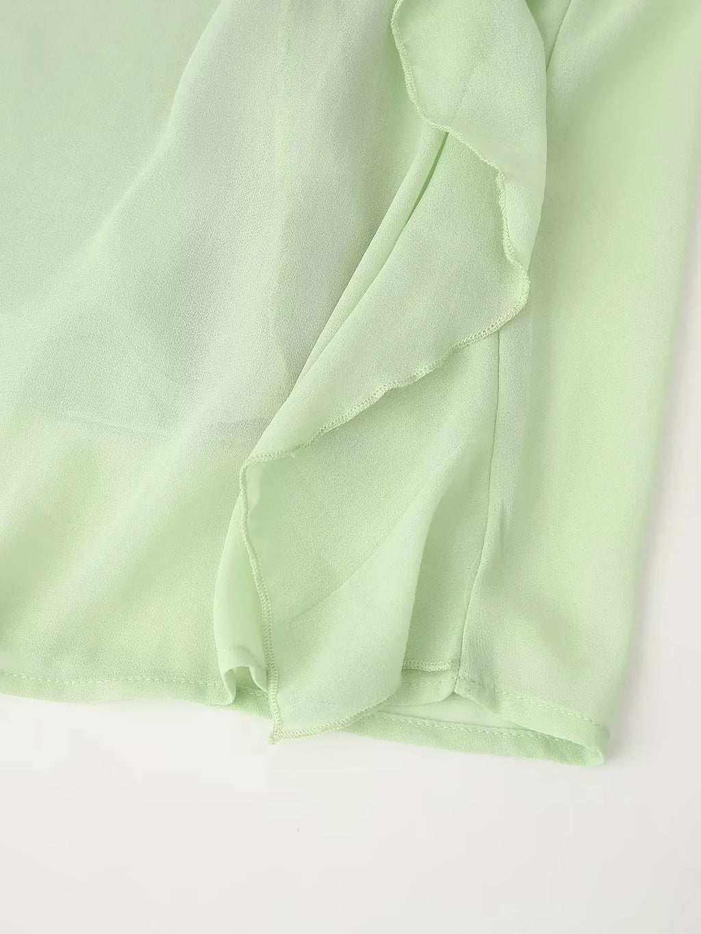 Chiffon Ruffle Sleeve Babydoll Mini Dress - Green - 10