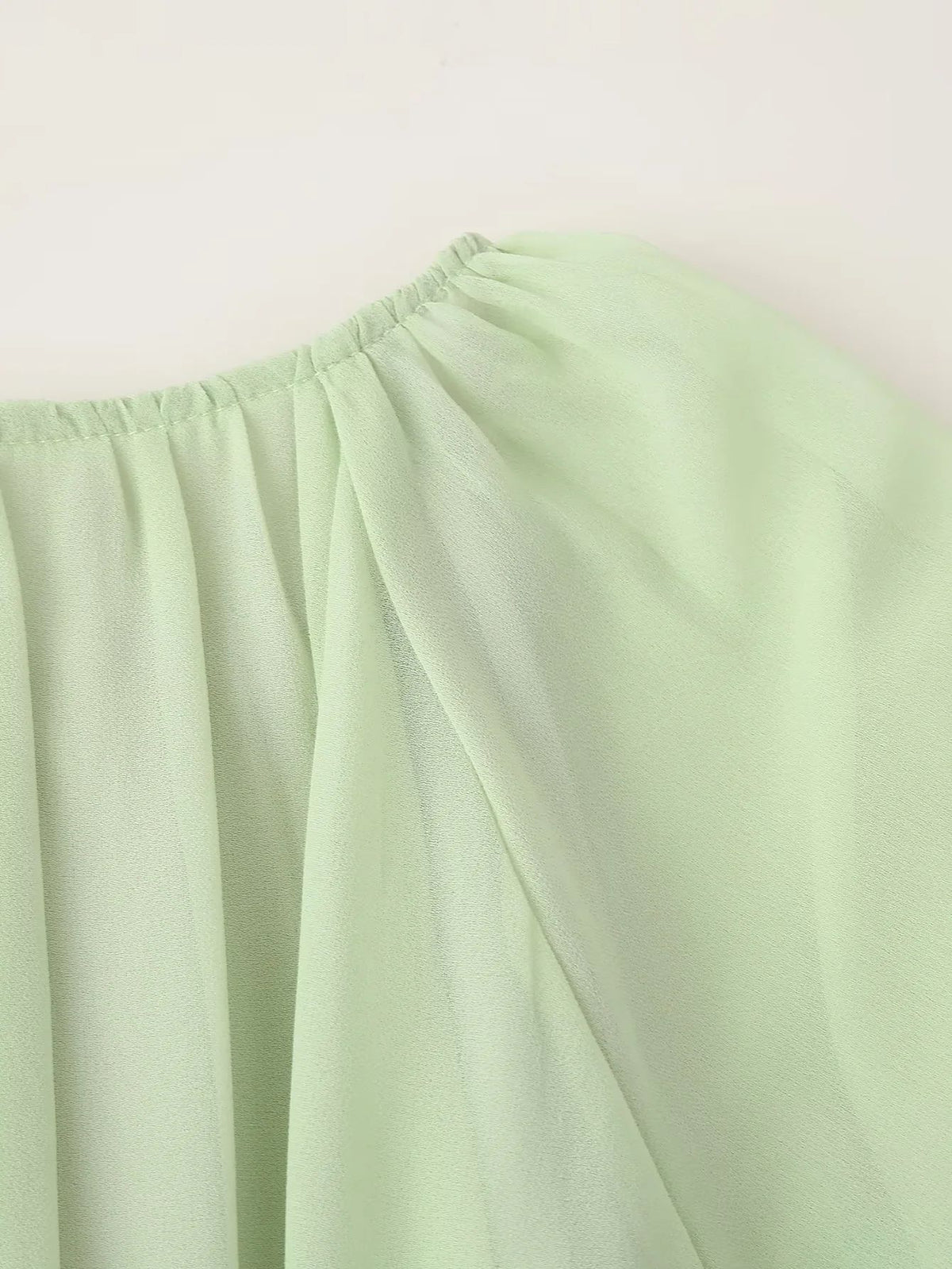 Chiffon Ruffle Sleeve Babydoll Mini Dress - Green - 12