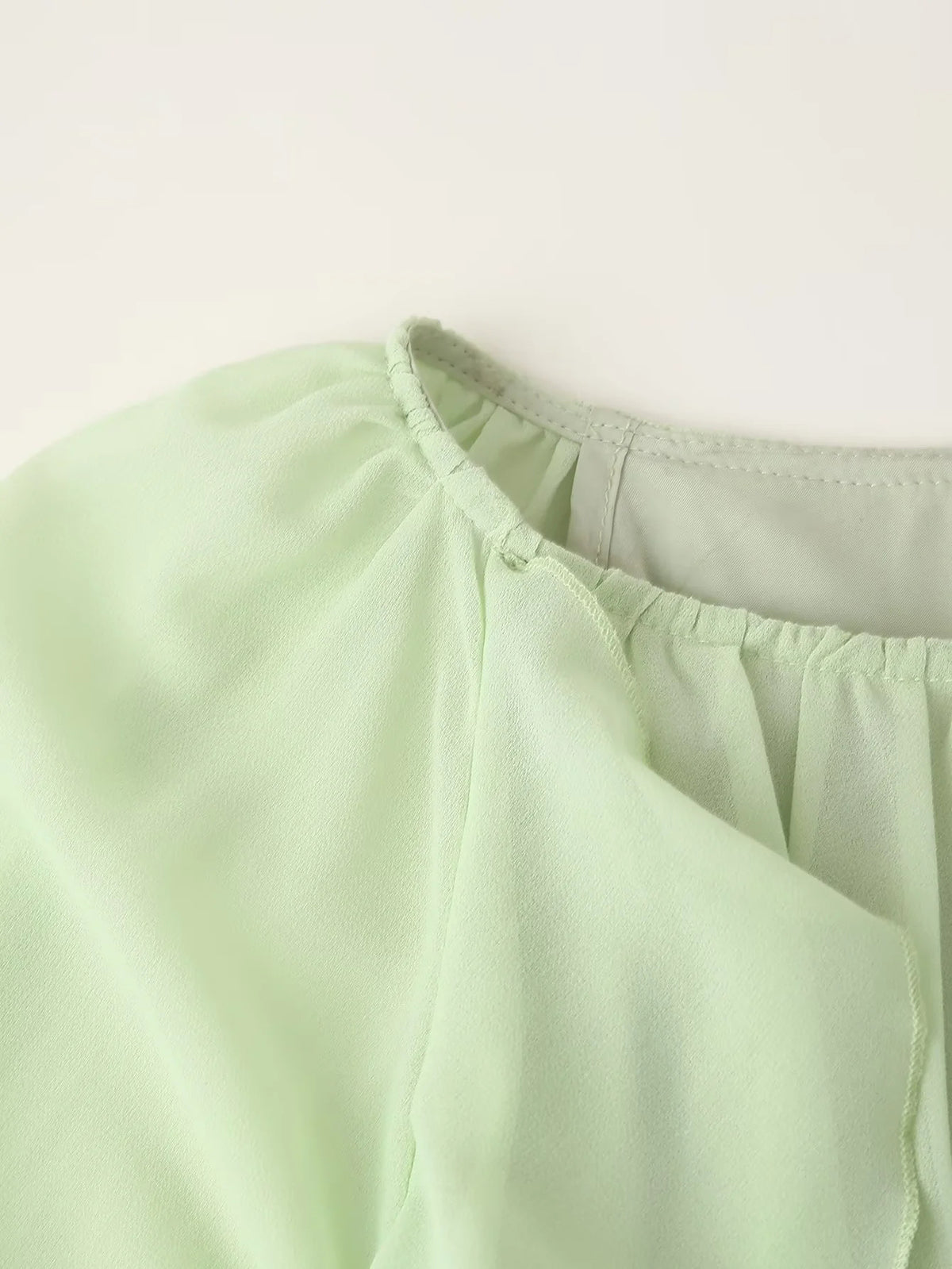 Chiffon Ruffle Sleeve Babydoll Mini Dress - Green - 2
