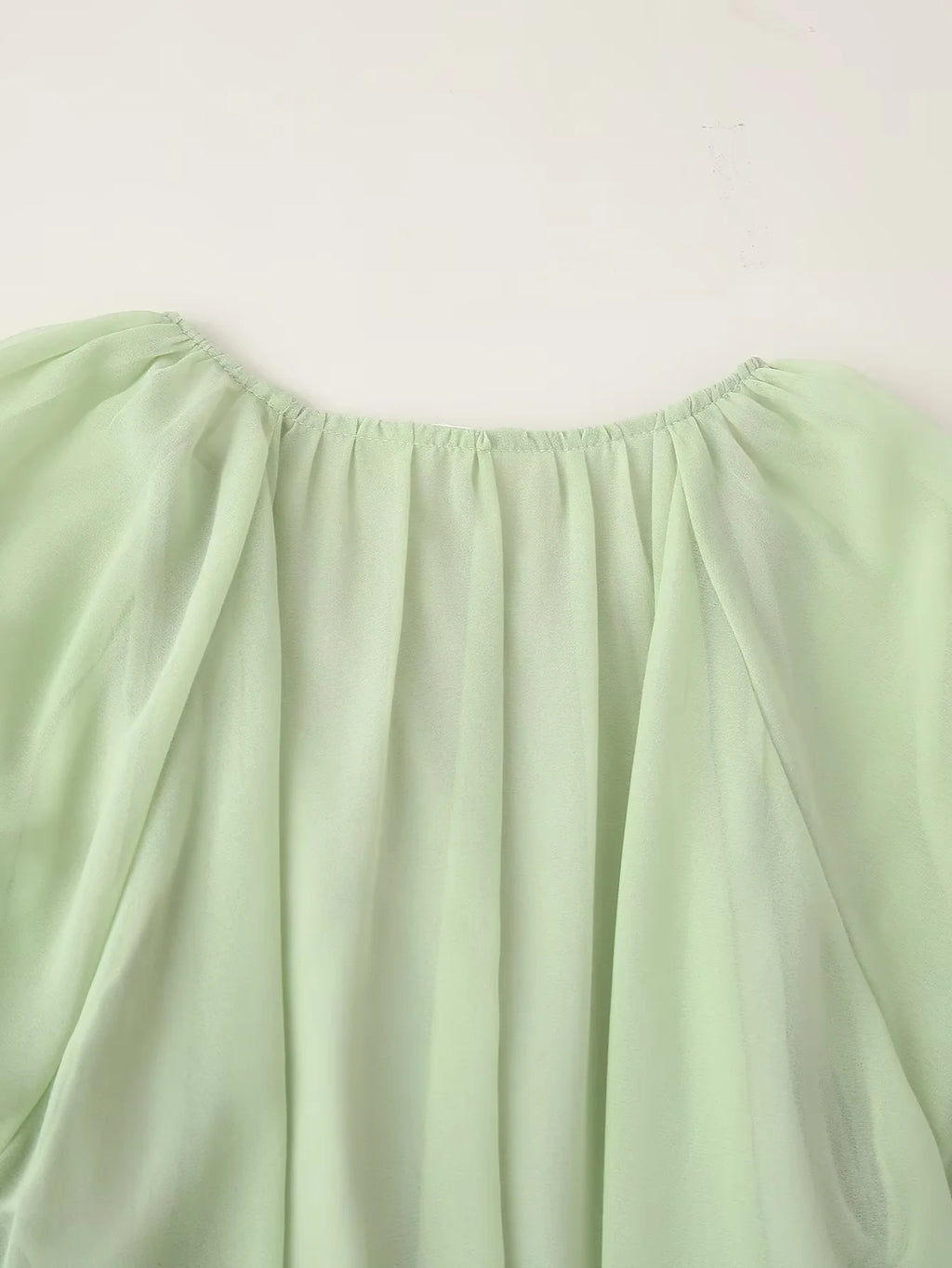 Chiffon Ruffle Sleeve Babydoll Mini Dress - Green - 5