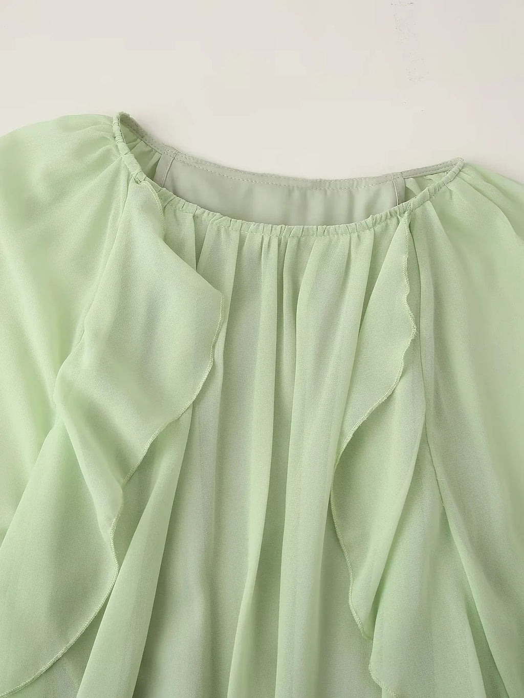 Chiffon Ruffle Sleeve Babydoll Mini Dress - Green - 7
