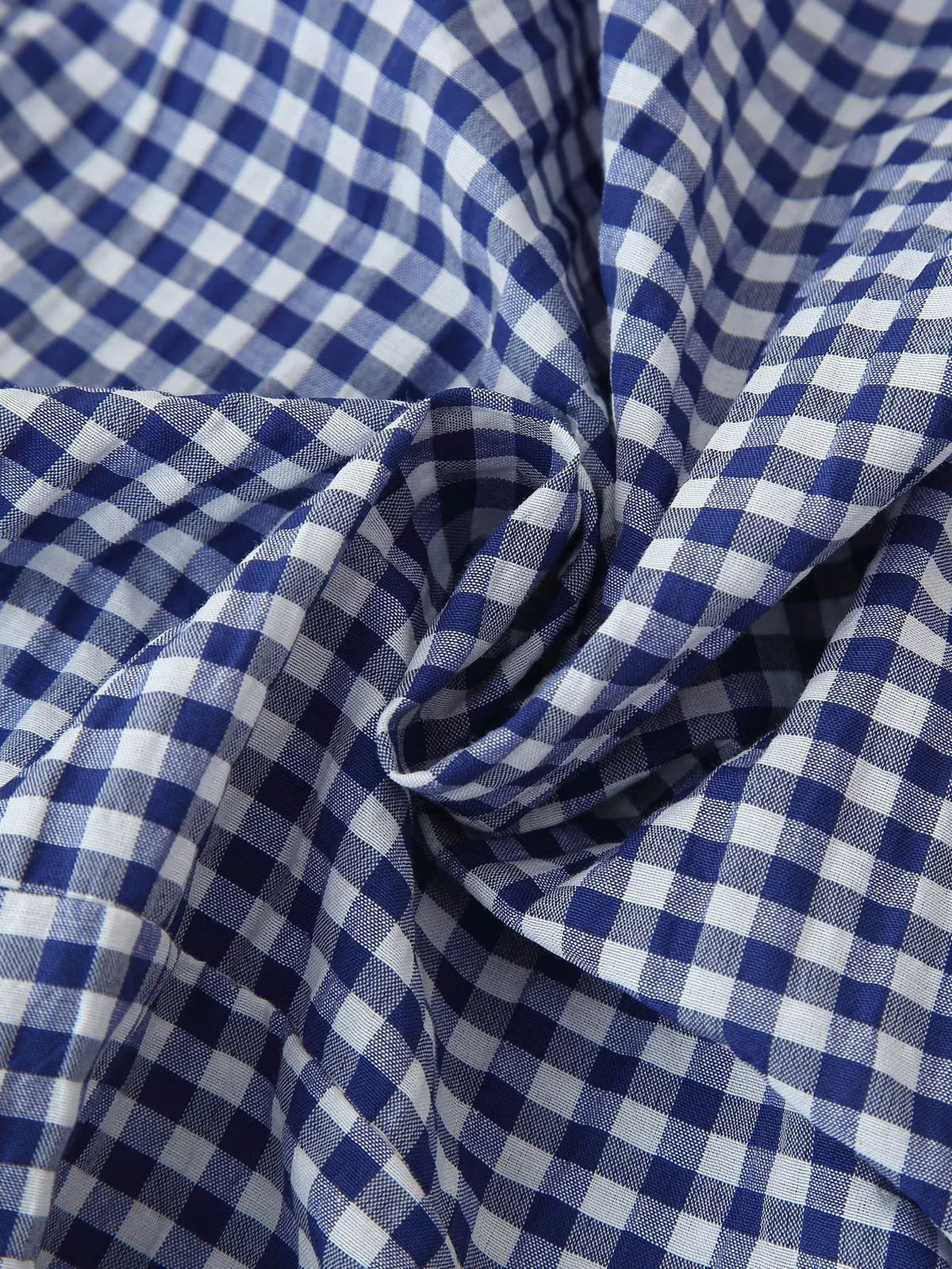 Embroidered Gingham Peplum V Neck Blouse - Blue - 4