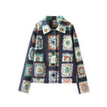 Retro Granny Square Floral Print Jacket - Navy