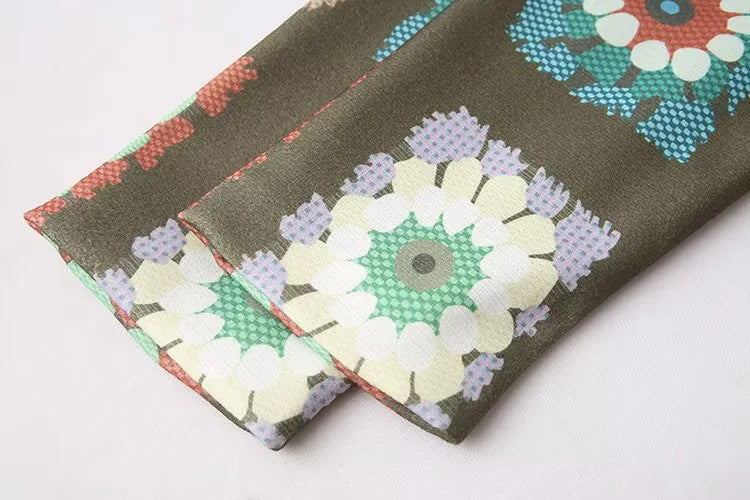 Retro Granny Square Floral Print Jacket - Olive - 4