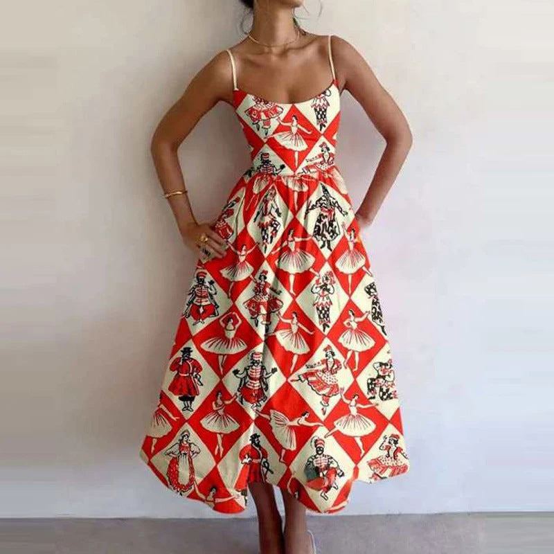 Sleeveless Novelty Print Flared Midi Dress - NO05