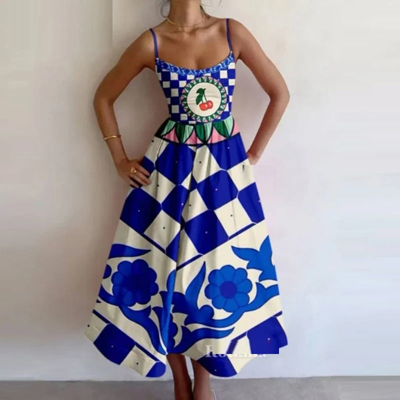 Sleeveless Novelty Print Flared Midi Dress - NO09