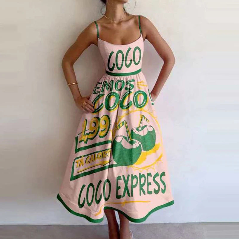 Sleeveless Novelty Print Flared Midi Dress - NO11