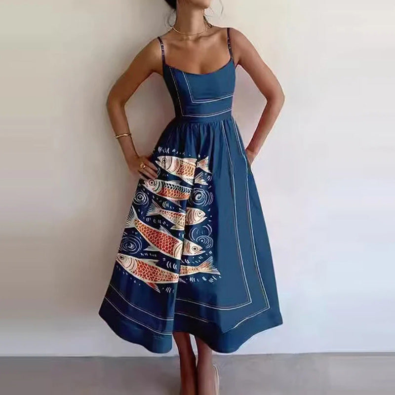 Sleeveless Novelty Print Flared Midi Dress - NO12