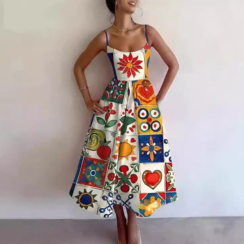 Sleeveless Novelty Print Flared Midi Dress - NO13