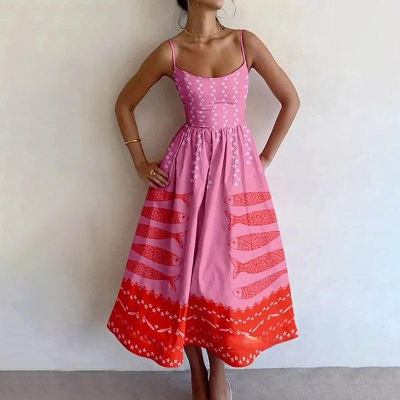 Sleeveless Novelty Print Flared Midi Dress - NO16