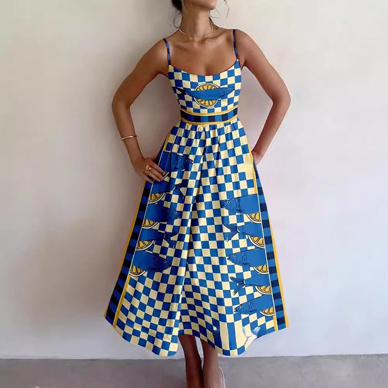 Sleeveless Novelty Print Flared Midi Dress - NO17