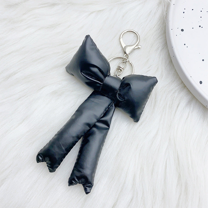 Y2K Puffy Satin Bow Keychain - Black